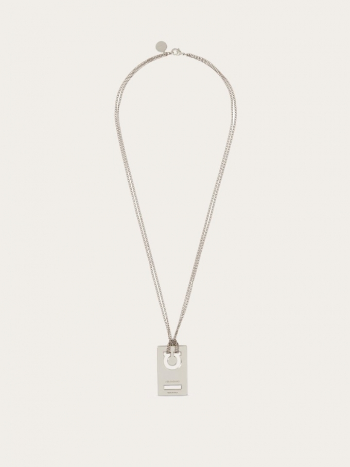 Ferragamo | Men's Monogram Pendant Necklace - Palladium