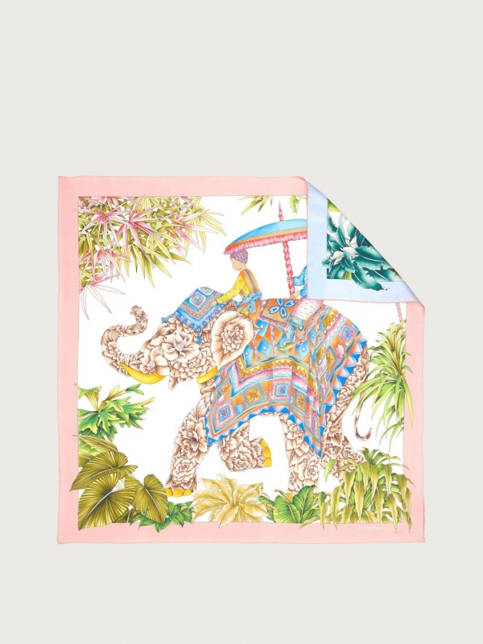 Ferragamo | Women's India Print Silk Scarf - Ivory/Pink/Light Blue