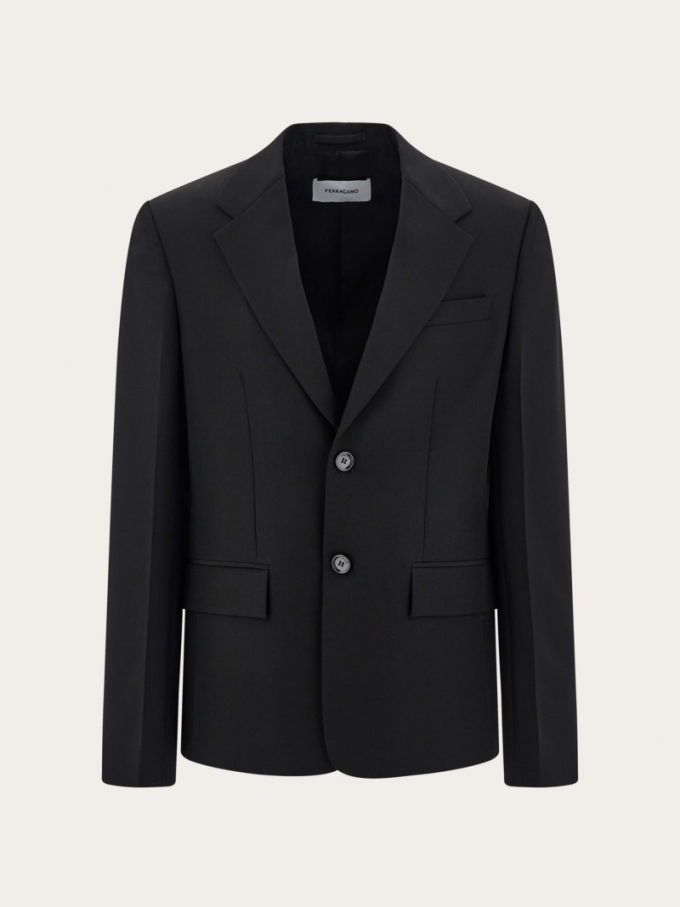 Ferragamo | Men's Tailored Single-Breasted Blazer - Black