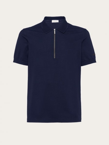 Ferragamo | Men's Polo With Zip Collar - Navy Blue