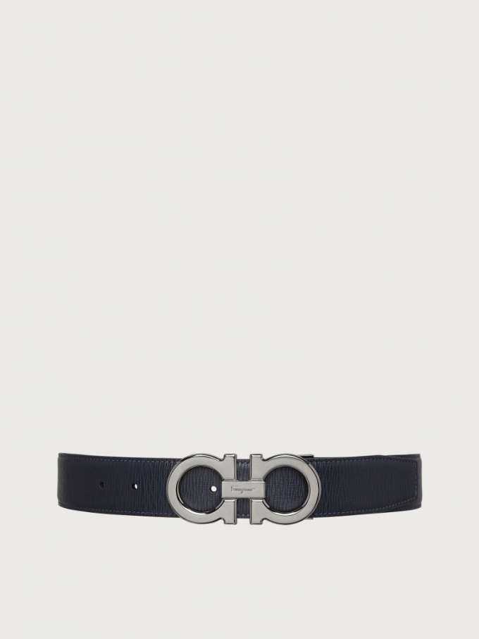 Ferragamo | Men's Reversible And Adjustable Gancini Belt - Deep Ocean/Black