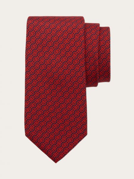 Ferragamo | Men's Woven Print Silk Tie - Dark Blue/Red