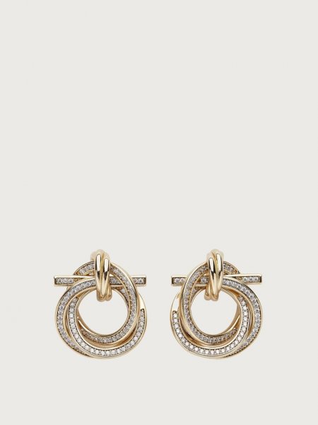 Ferragamo | Women's Twisted Gancini Earrings With Crystals - Gold