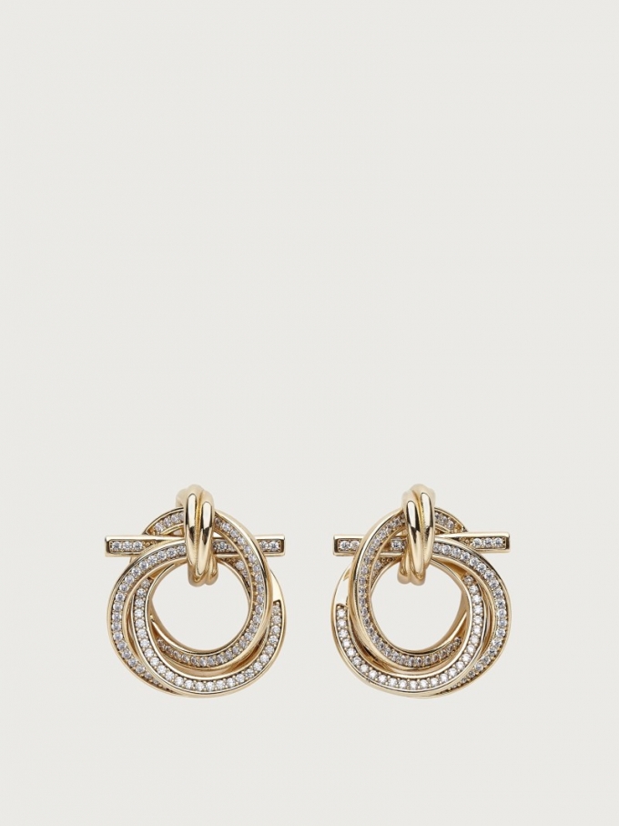 Ferragamo | Women's Twisted Gancini Earrings With Crystals - Gold