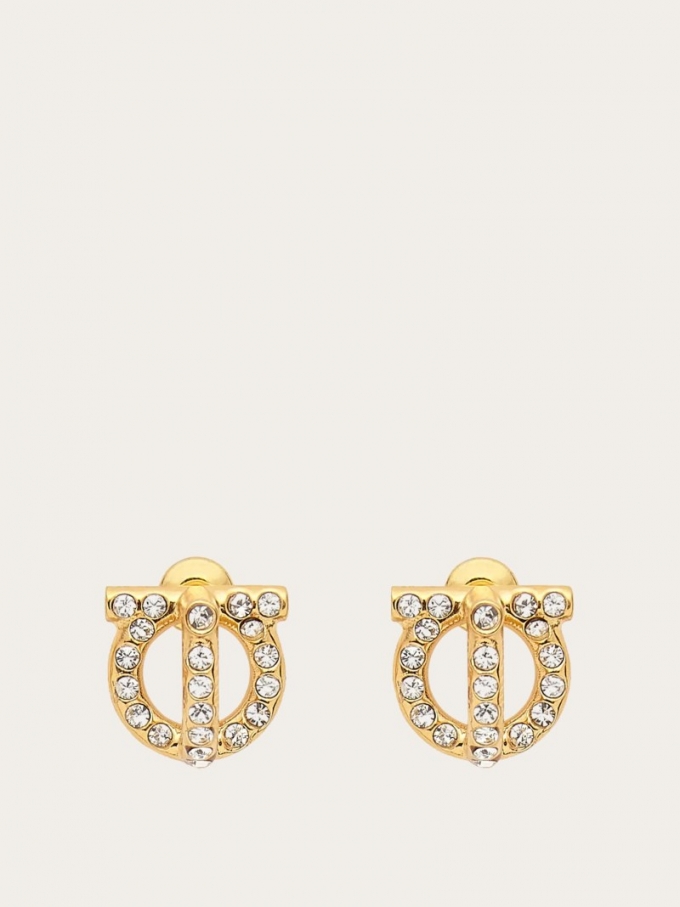 Ferragamo | Women's Gancini 3D Earrings With Crystals - Gold
