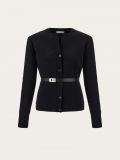 Ferragamo | Women's Pure Wool Cardigan With Leather Belt - Black