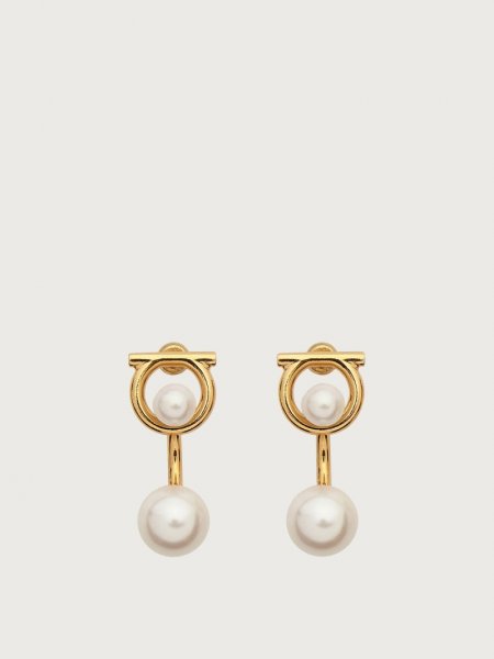 Ferragamo | Women's Gancini Earrings With Synthetic Pearls - Gold