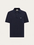 Ferragamo | Men's V-Neck Polo With Jacquard Pocket Detail - Navy Blue