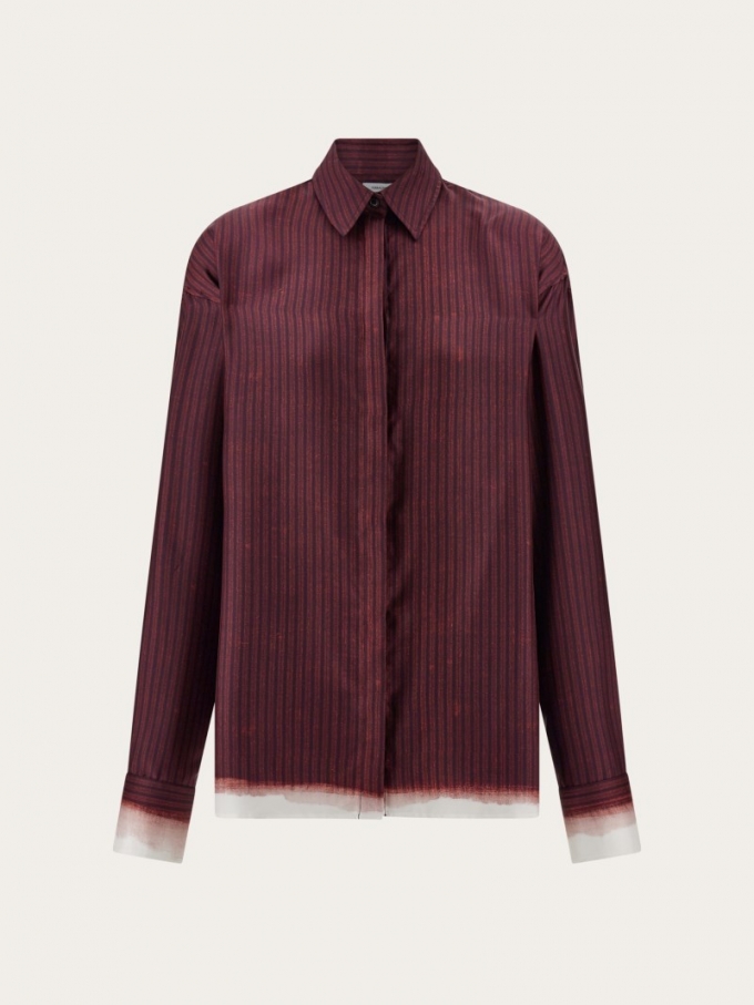 Ferragamo | Women's Printed Silk Shirt - Oxblood/Bordeaux