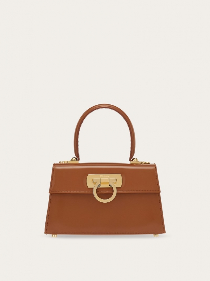 Ferragamo | Women's East-West Iconic Top Handle - Tan