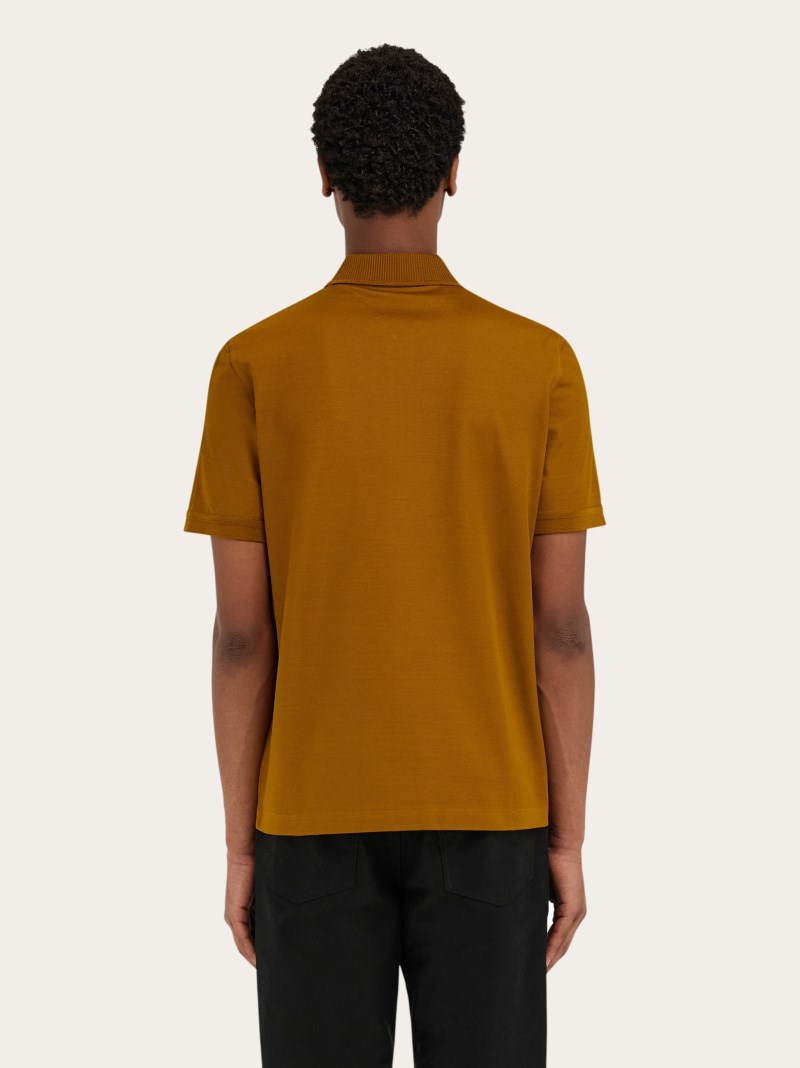 Ferragamo | Men's Polo Shirt With Zip Collar - Burnt Ocher