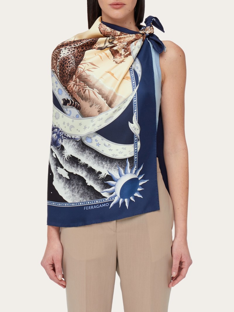 Ferragamo | Women's Day &Amp; Night Print Silk Foulard - Blue/Black