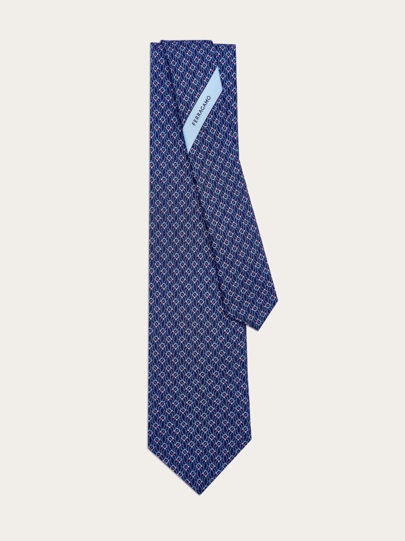 Ferragamo | Men's Tetris Print Silk Tie - Navy Blue