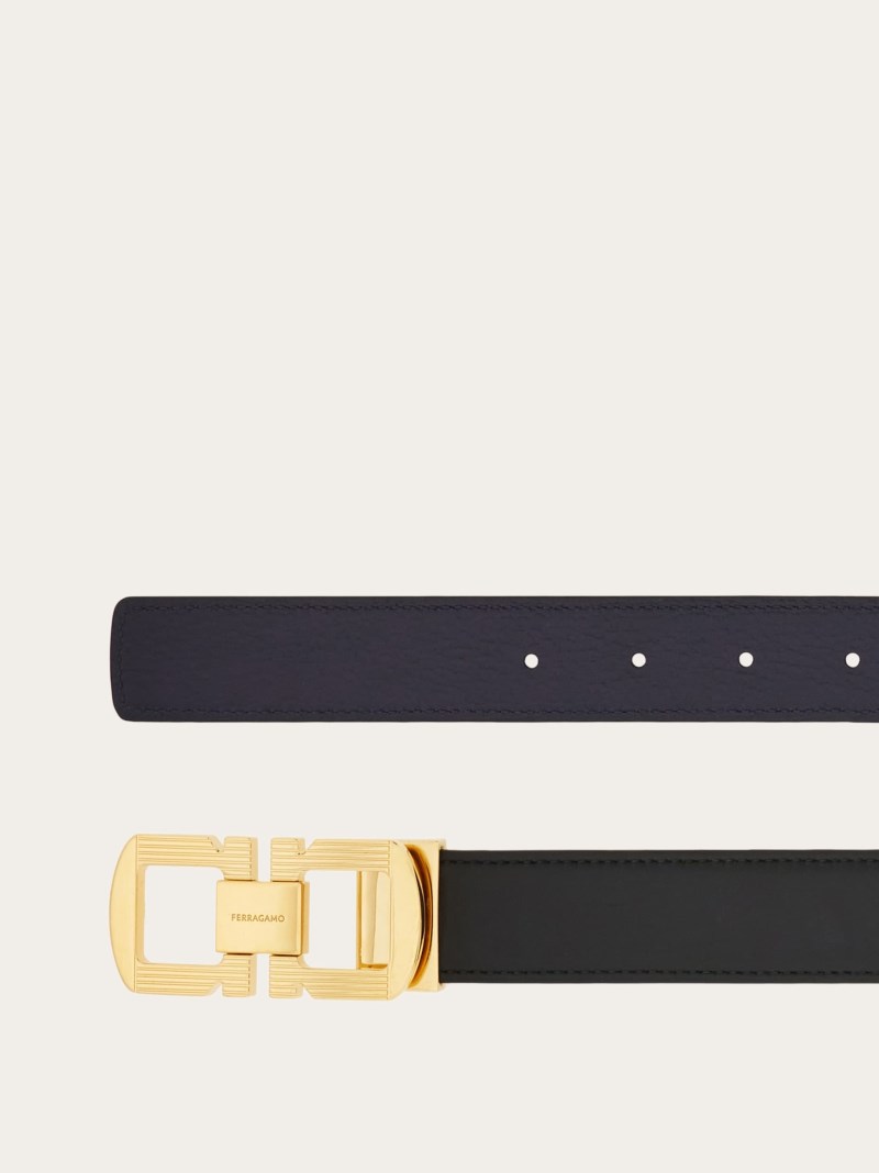Ferragamo | Men's Reversible And Adjustable Belt - Black/Midnight Blue
