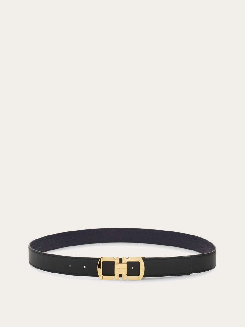 Ferragamo | Men's Reversible And Adjustable Belt - Black/Midnight Blue