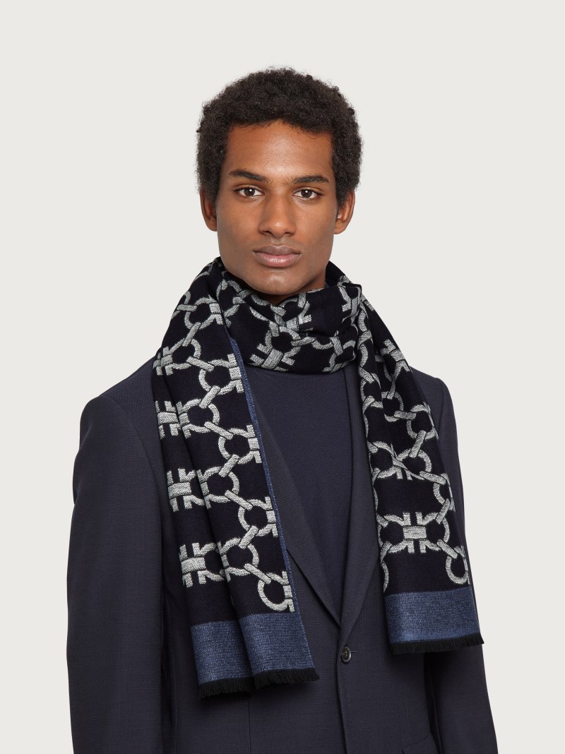 Ferragamo | Men's Gancini Scarf - Sky/Navy Blue/Ivory