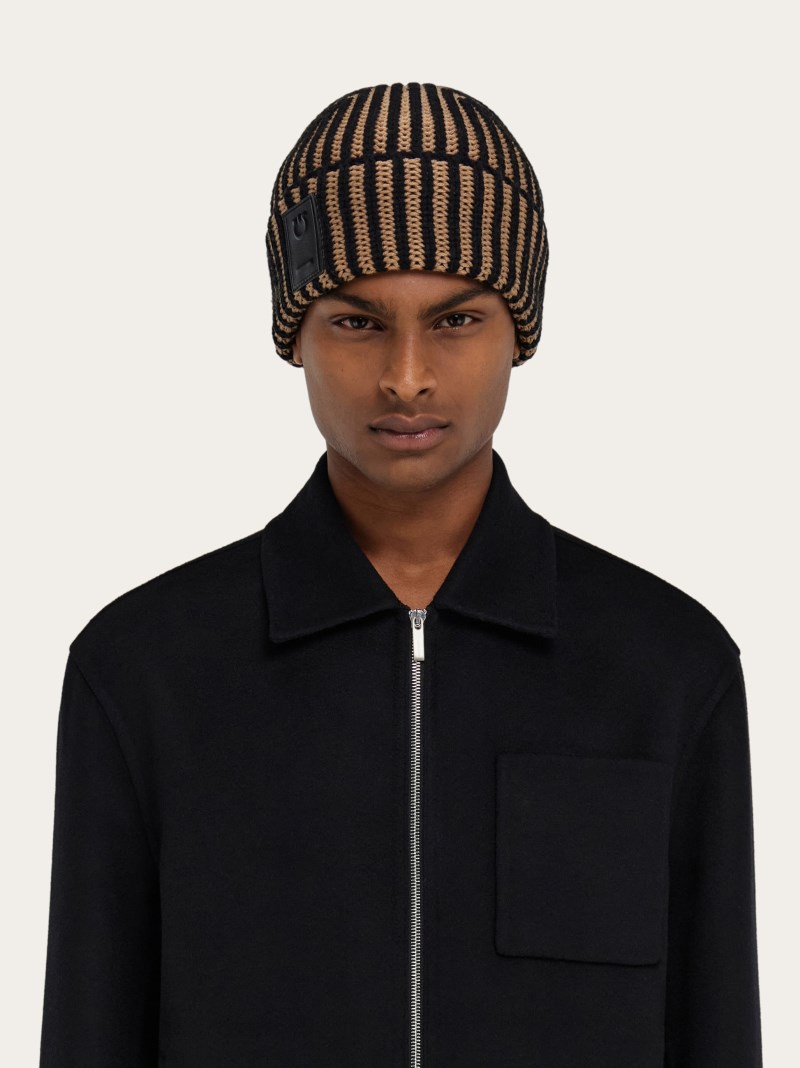 Ferragamo | Men's Two-Tone Beanie - Black/Camel