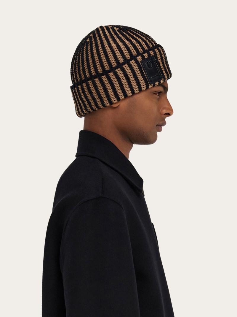Ferragamo | Men's Two-Tone Beanie - Black/Camel
