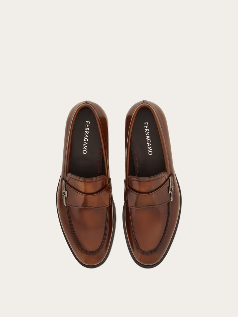 Ferragamo | Men's Penny Loafer With Gancini Ornament - Leather/Dark Brown