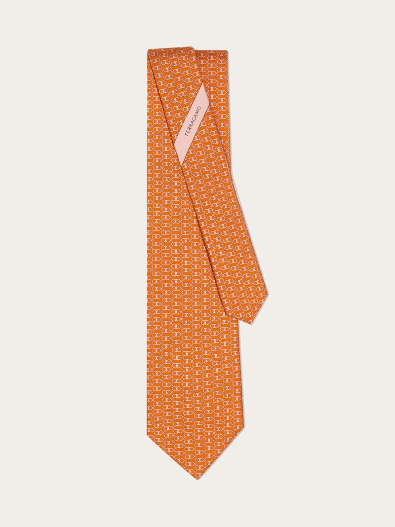 Ferragamo | Men's Gancini Print Silk Tie - Orange