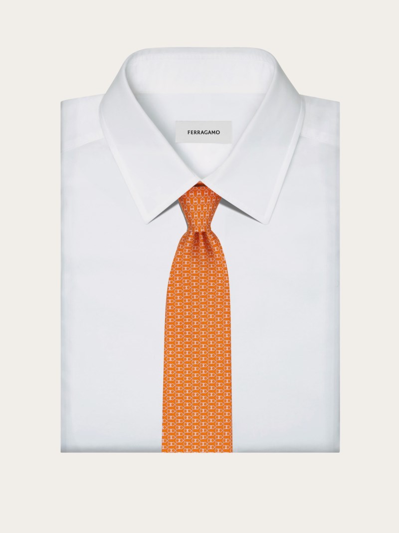 Ferragamo | Men's Gancini Print Silk Tie - Orange