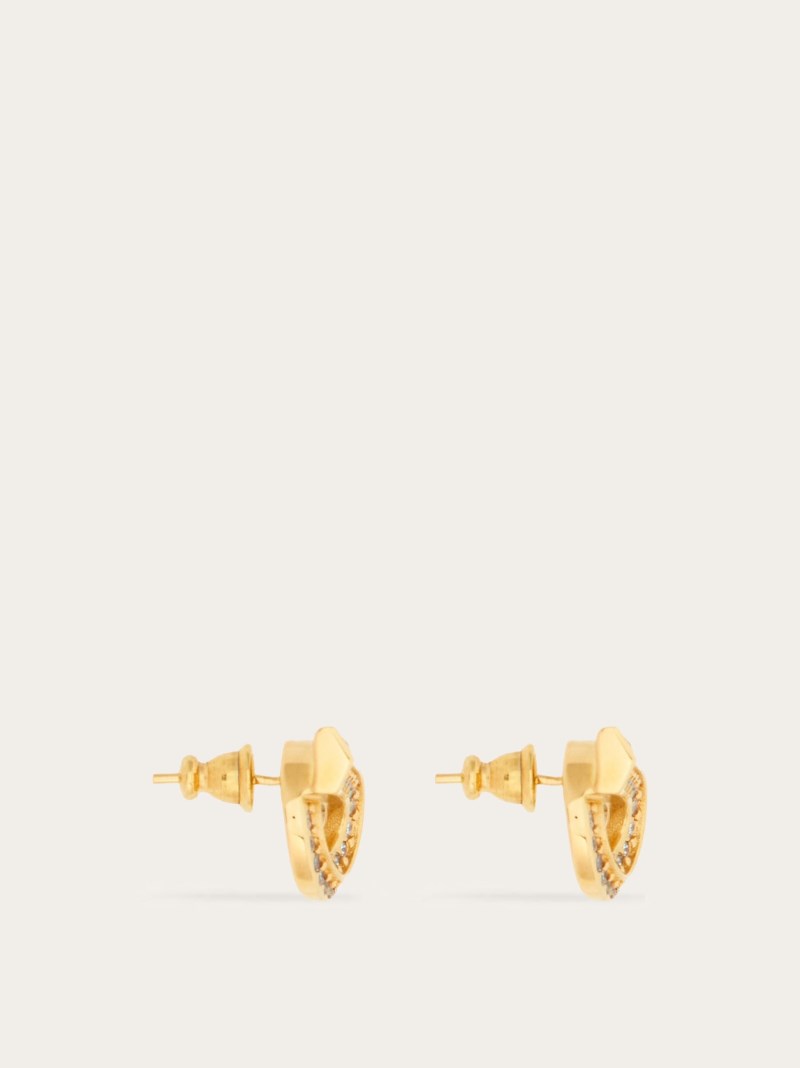 Ferragamo | Women's Gancini Earrings With Rhinestones - Gold (Size 18)
