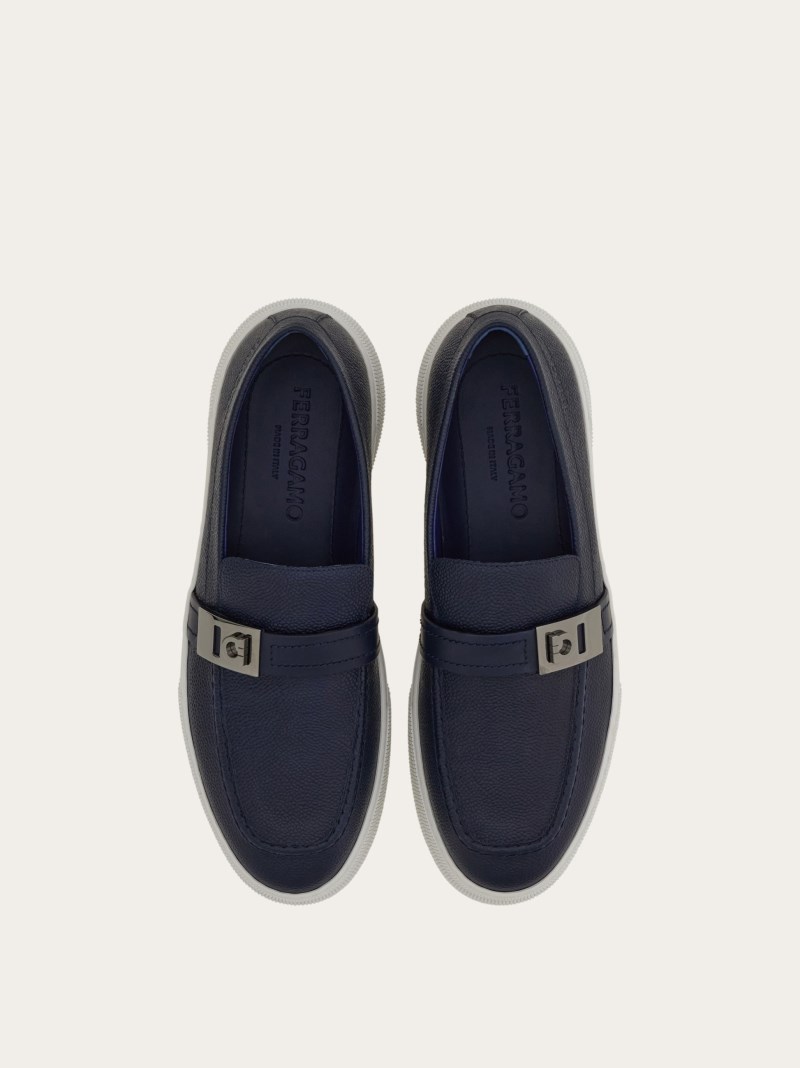 Ferragamo | Men's Hybrid Sneaker With Hug Buckle - Navy Blue
