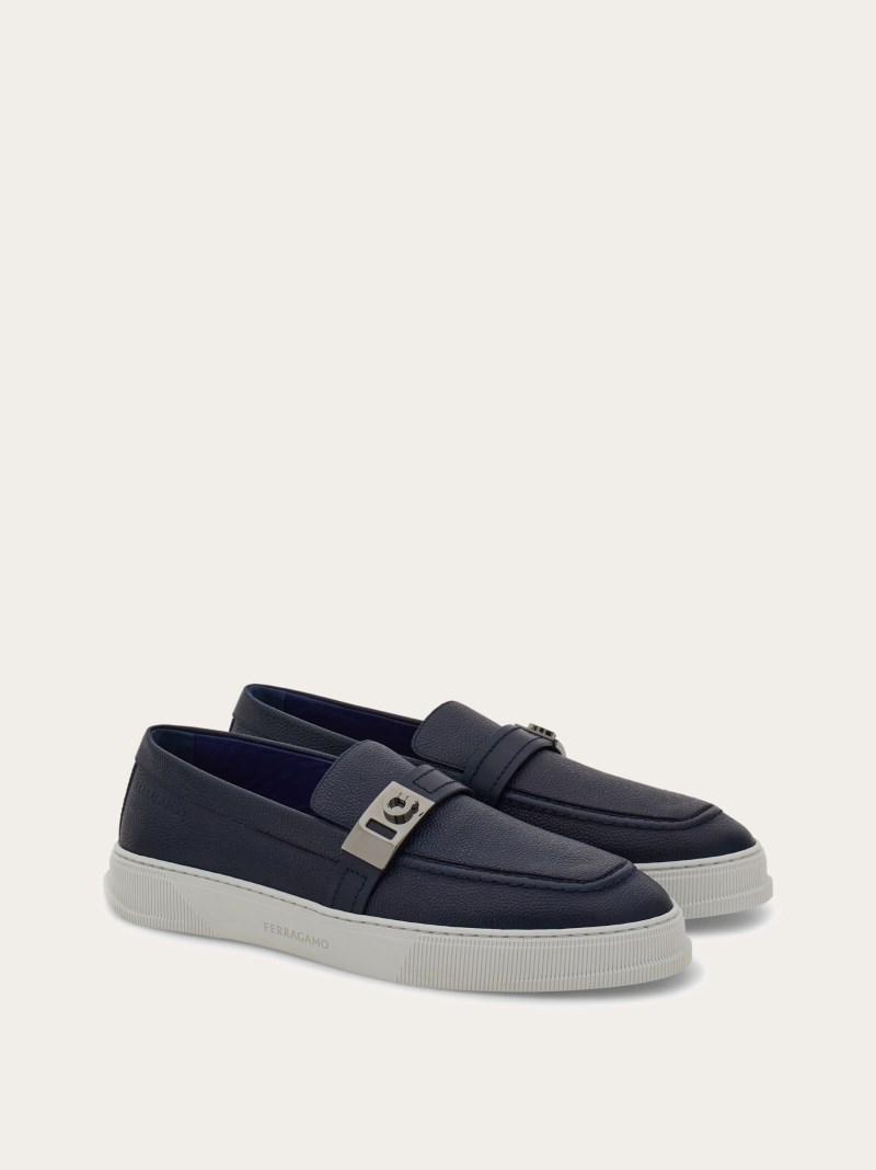 Ferragamo | Men's Hybrid Sneaker With Hug Buckle - Navy Blue