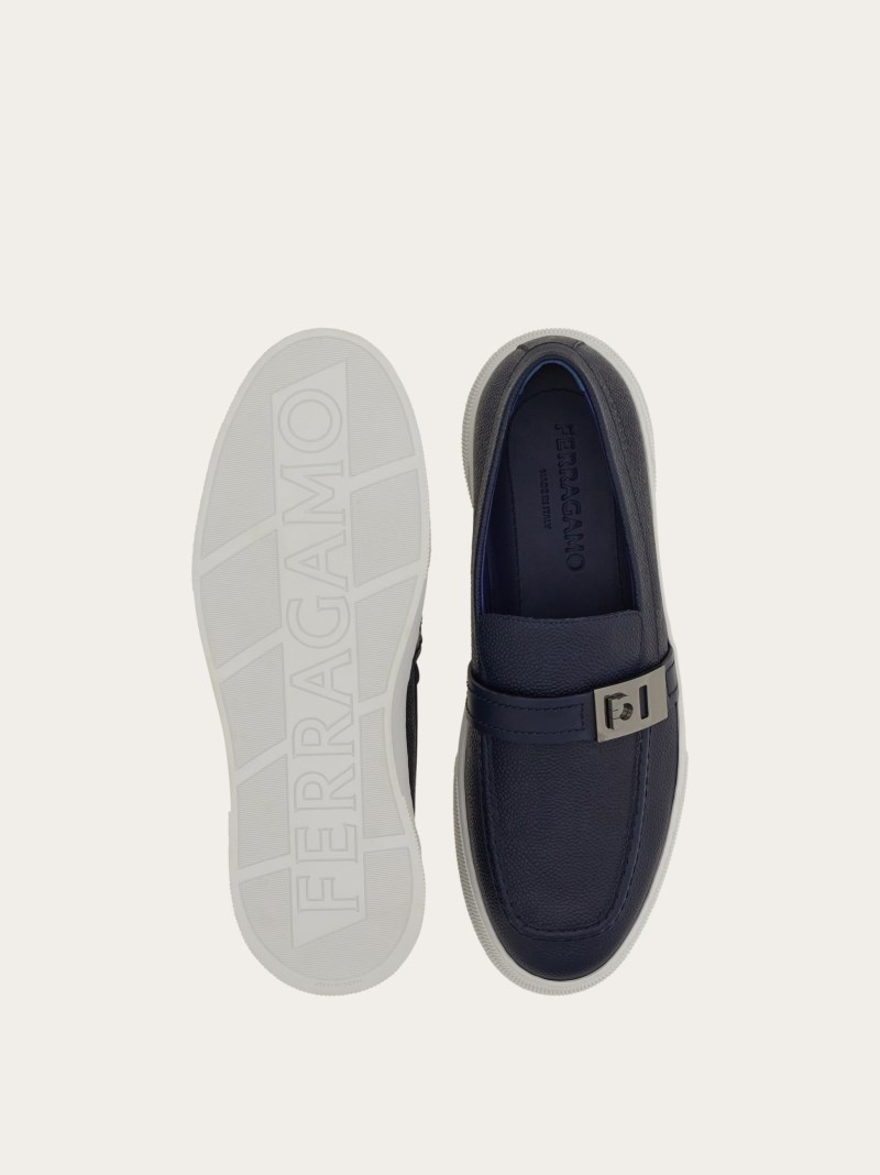 Ferragamo | Men's Hybrid Sneaker With Hug Buckle - Navy Blue