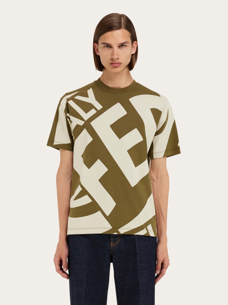 Ferragamo | Men's Graphic Print T-Shirt - Olive Green/Stone