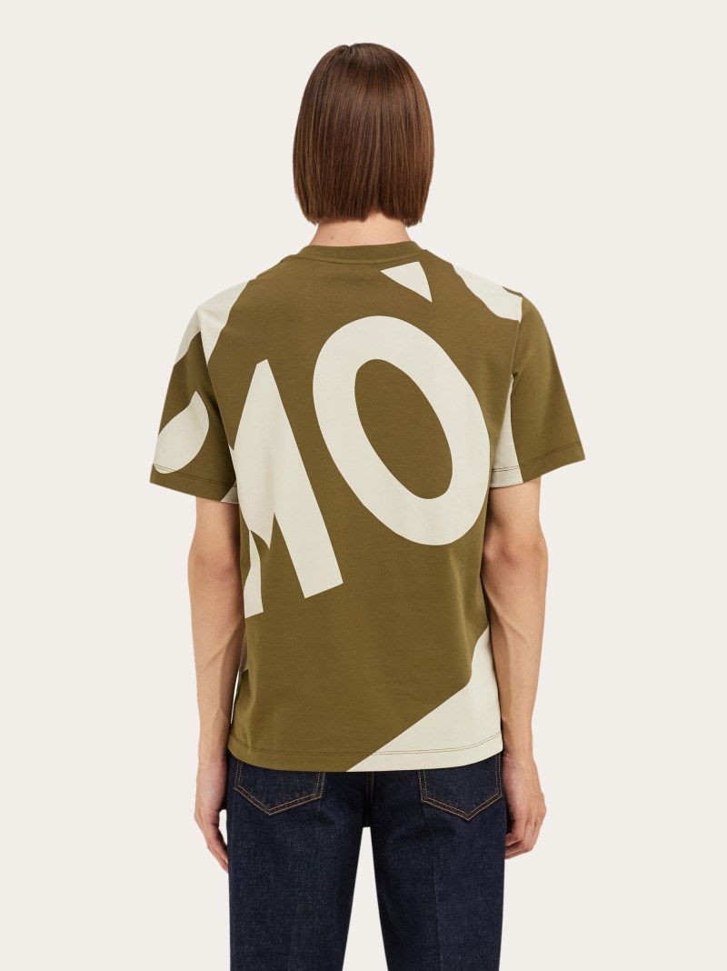 Ferragamo | Men's Graphic Print T-Shirt - Olive Green/Stone