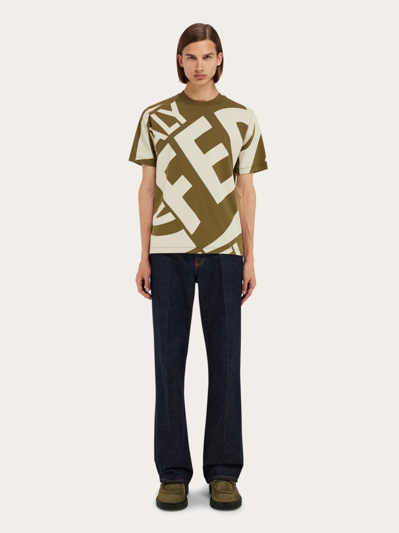 Ferragamo | Men's Graphic Print T-Shirt - Olive Green/Stone