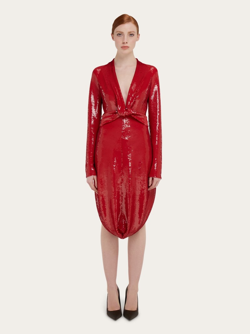Ferragamo | Women's Sequin Dress With Knot Detail - Scarlet Red