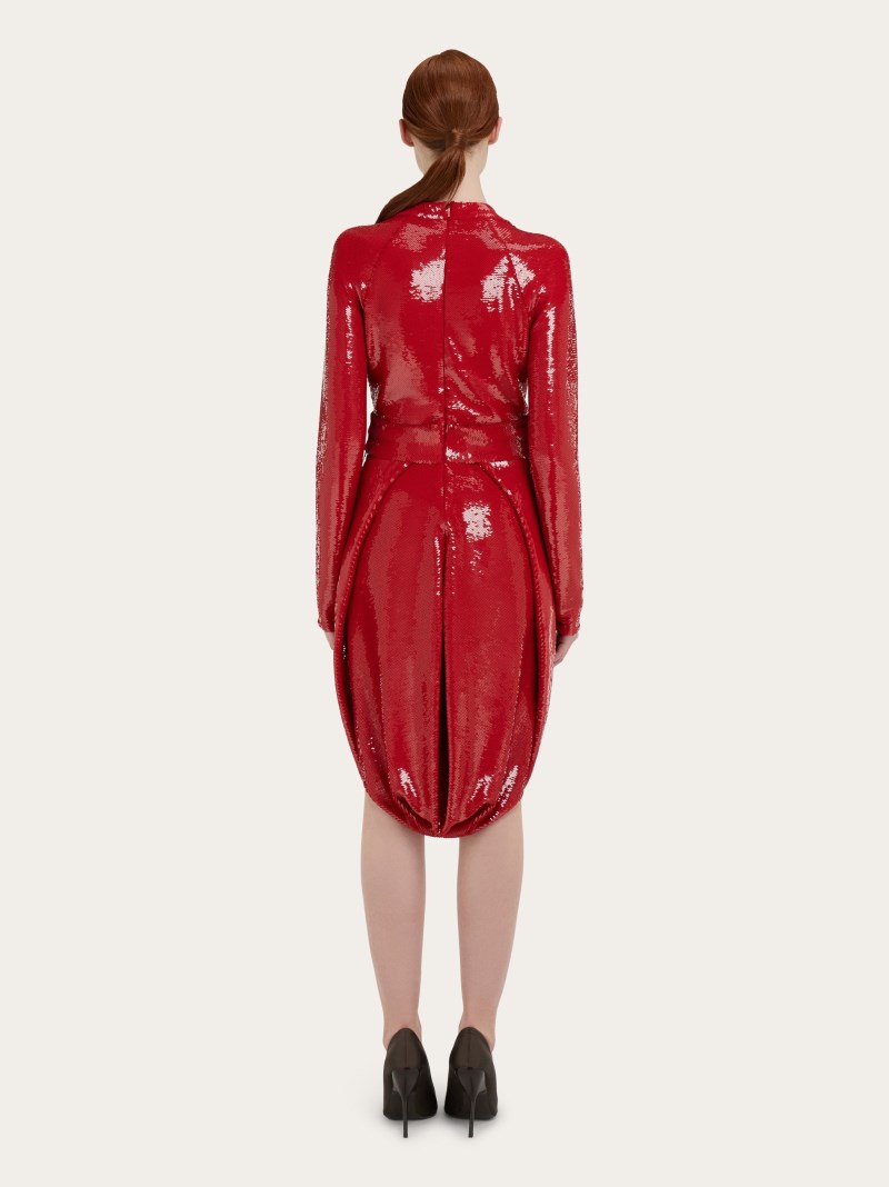Ferragamo | Women's Sequin Dress With Knot Detail - Scarlet Red