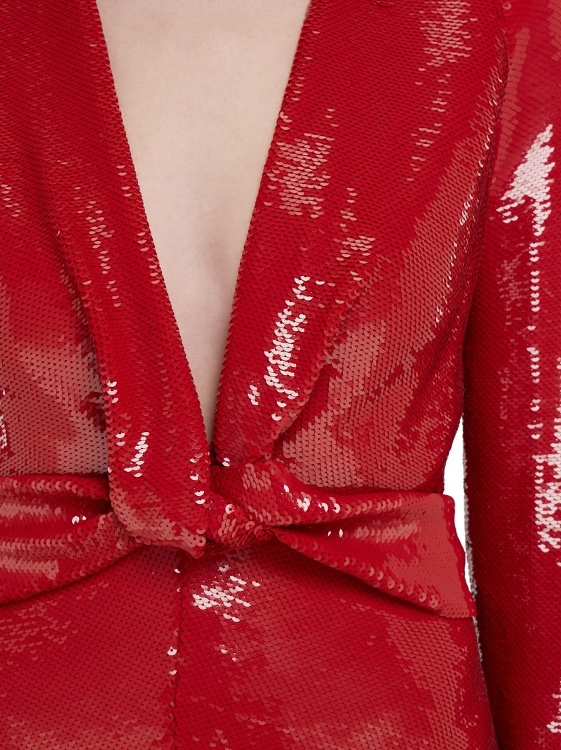 Ferragamo | Women's Sequin Dress With Knot Detail - Scarlet Red