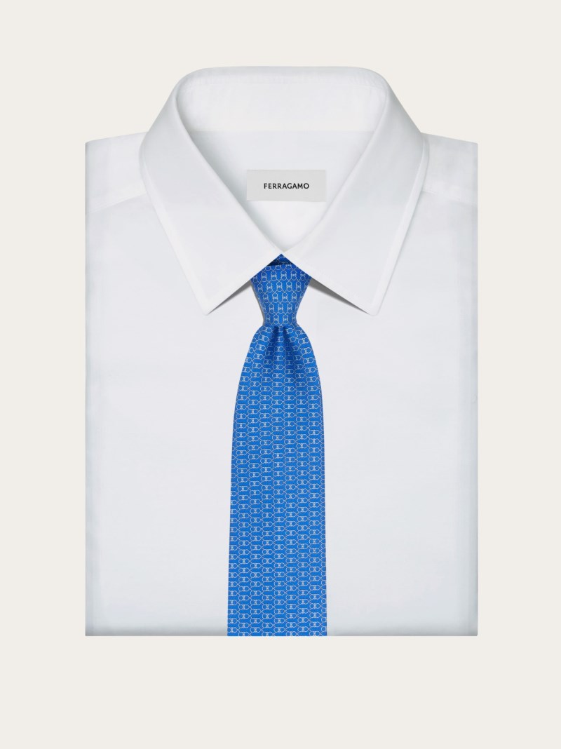 Ferragamo | Men's Gancini Print Silk Tie - Light Blue