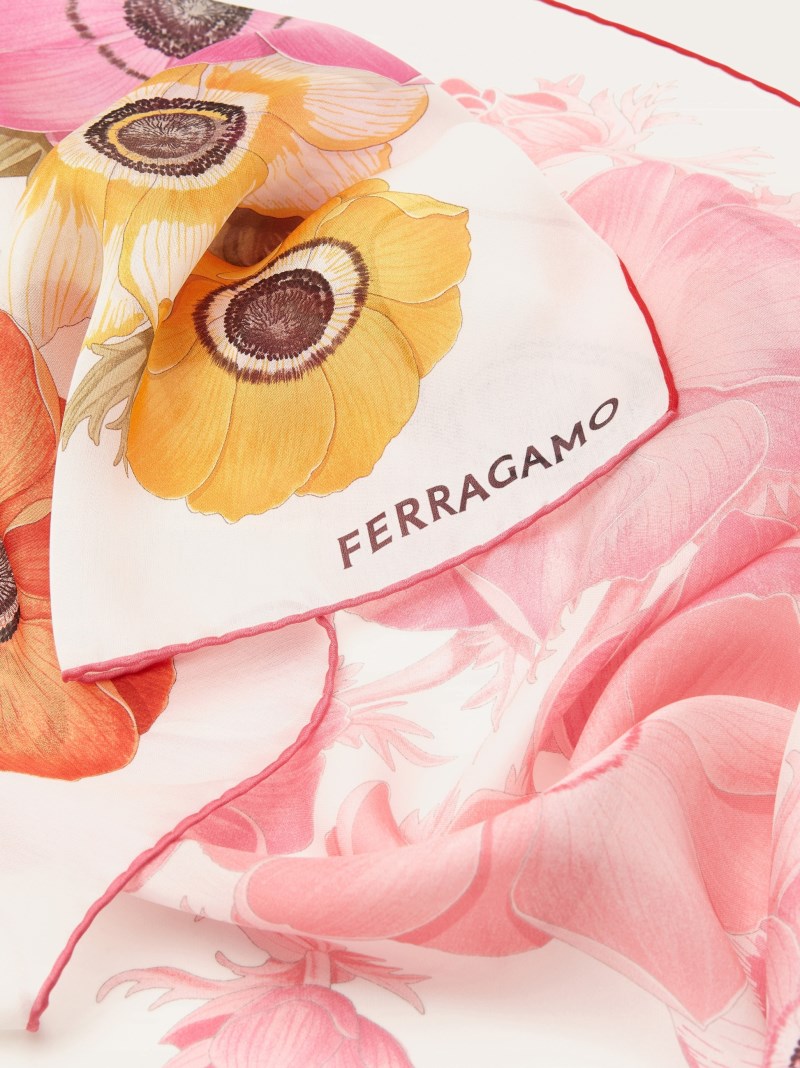 Ferragamo | Women's Anemone Print Silk Scarf - Ivory/Pink/Orange
