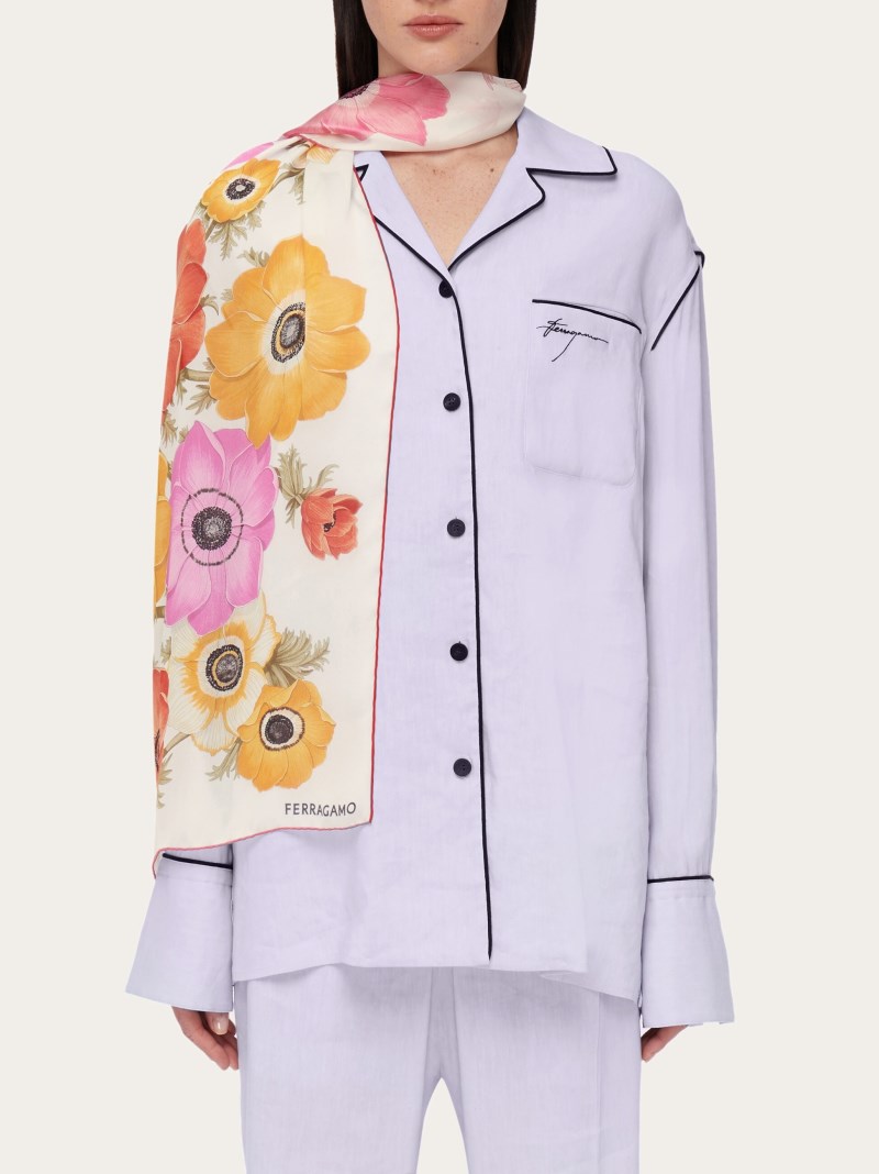 Ferragamo | Women's Anemone Print Silk Scarf - Ivory/Pink/Orange