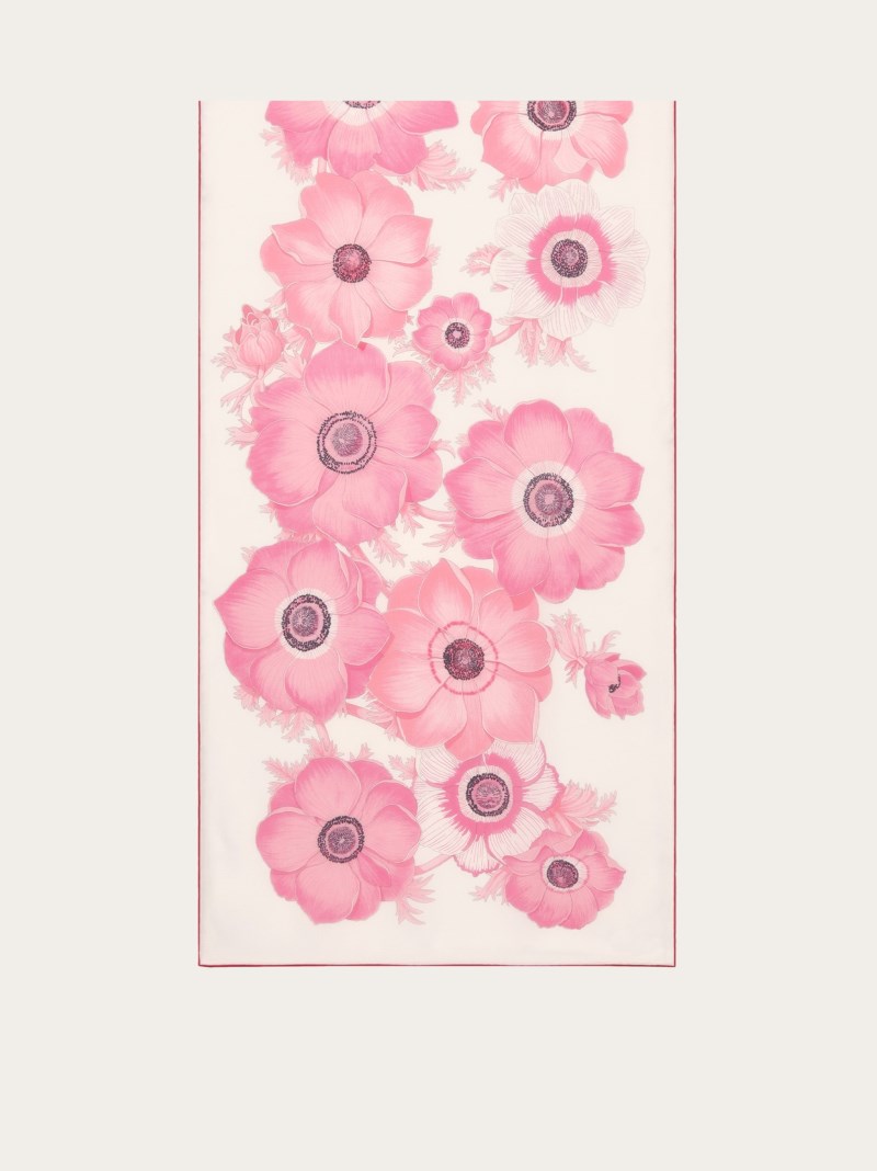 Ferragamo | Women's Anemone Print Silk Scarf - Ivory/Pink/Orange