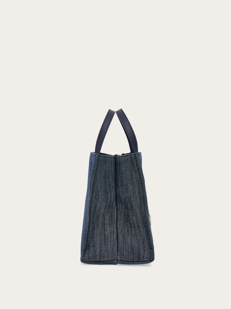 Ferragamo | Women's Tote Bag With Logo - Denim/Natural