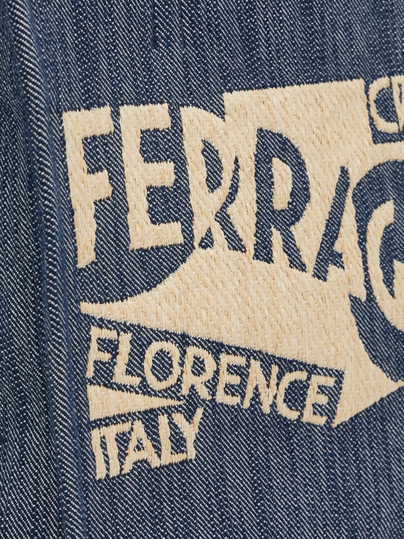 Ferragamo | Women's Tote Bag With Logo - Denim/Natural