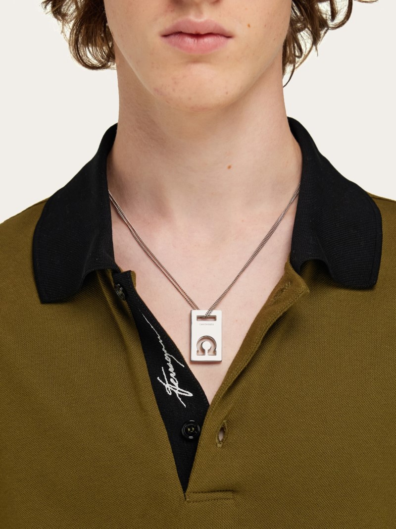 Ferragamo | Men's Monogram Pendant Necklace - Palladium