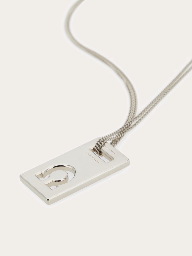 Ferragamo | Men's Monogram Pendant Necklace - Palladium