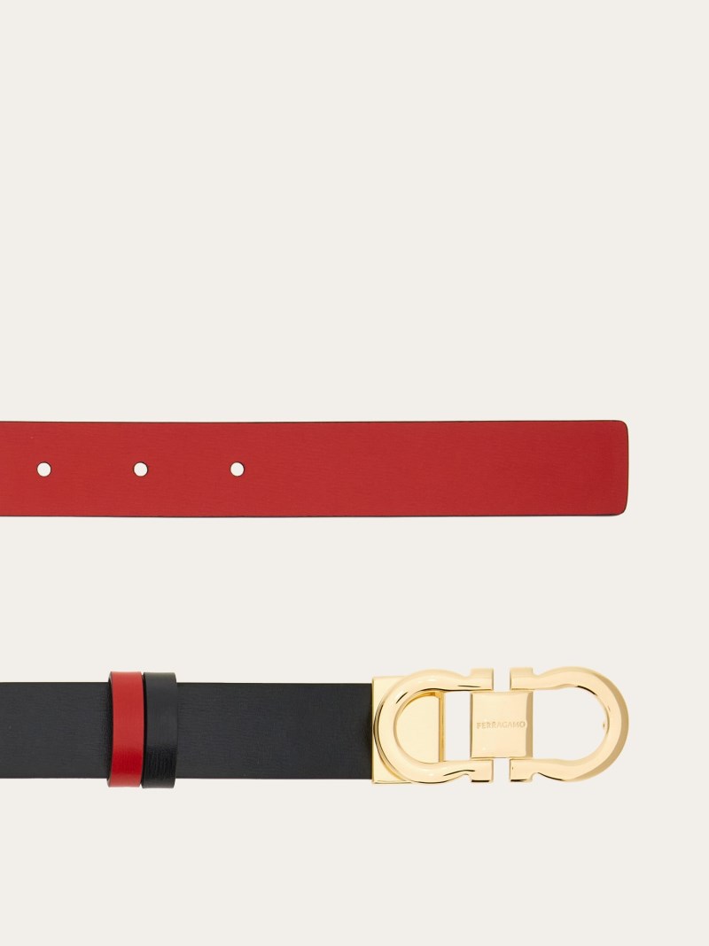 Ferragamo | Women's Reversible And Adjustable Gancini Belt - Black/Flame Red