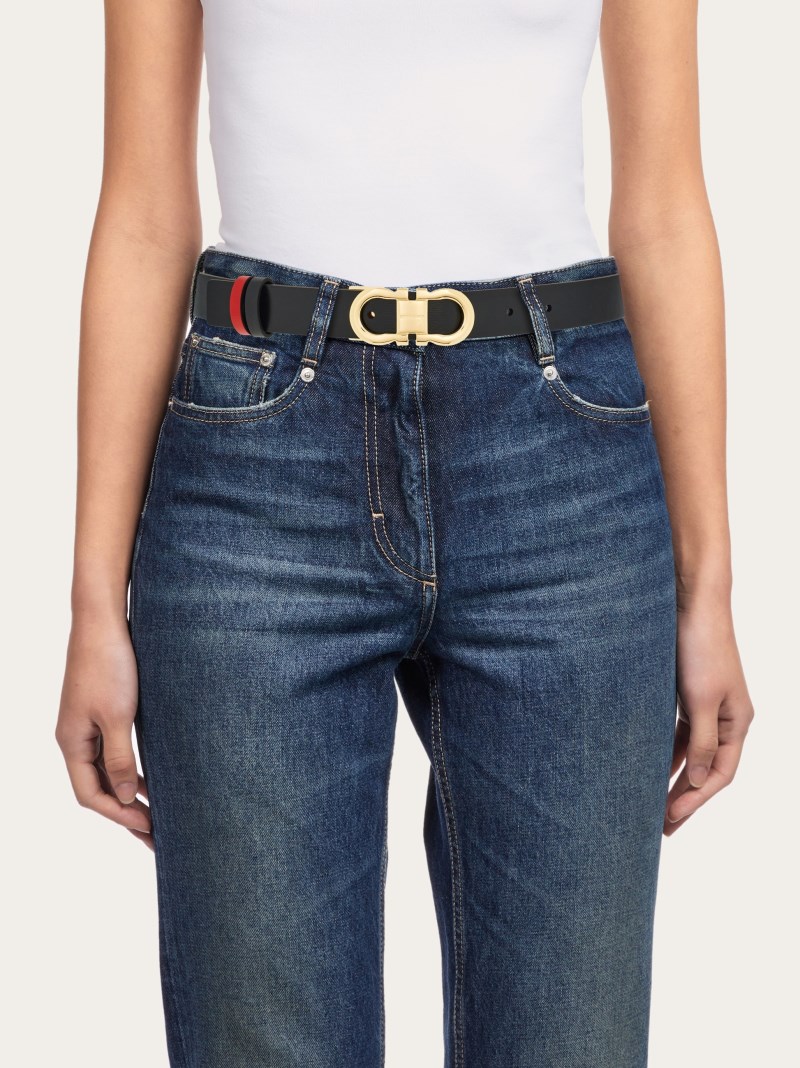 Ferragamo | Women's Reversible And Adjustable Gancini Belt - Black/Flame Red