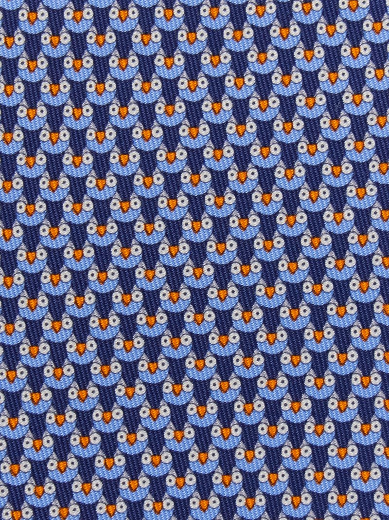 Ferragamo | Men's Owl Print Silk Tie - Navy Blue