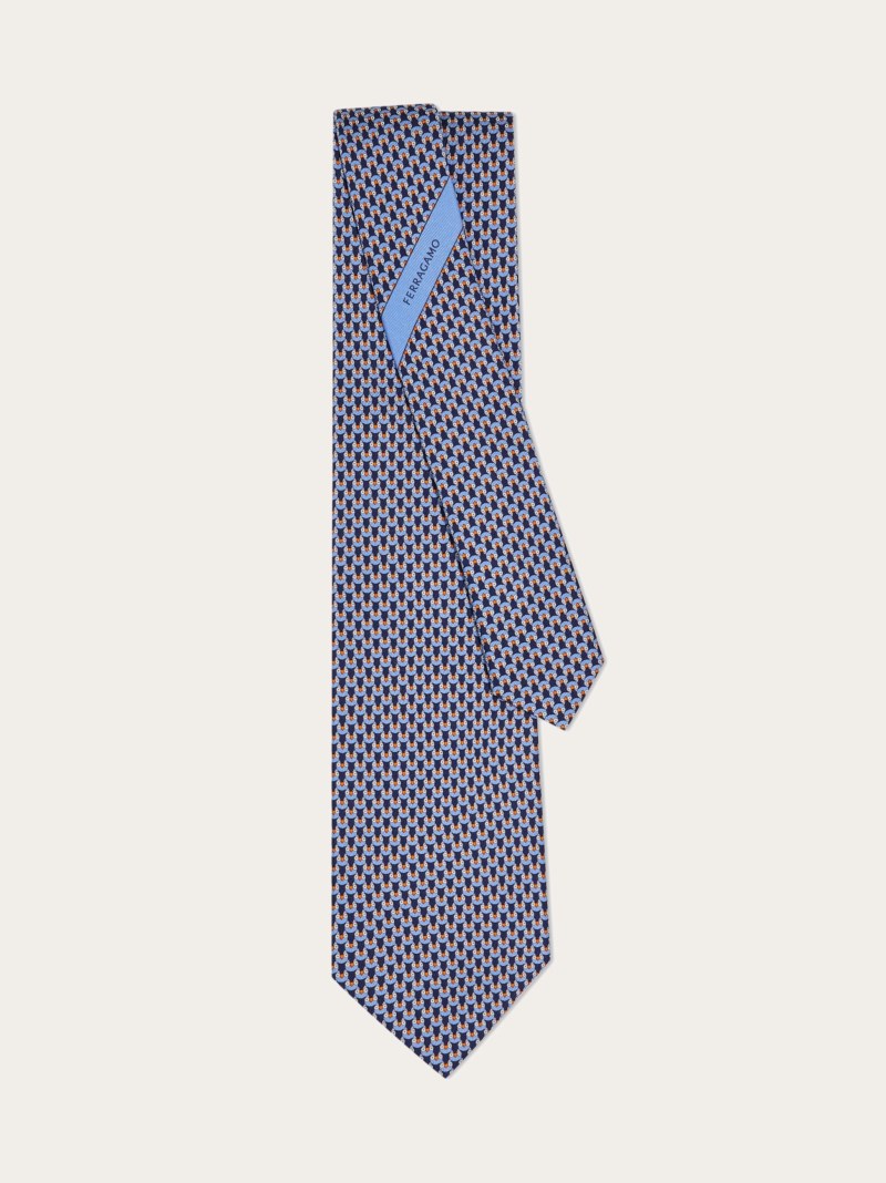 Ferragamo | Men's Owl Print Silk Tie - Navy Blue