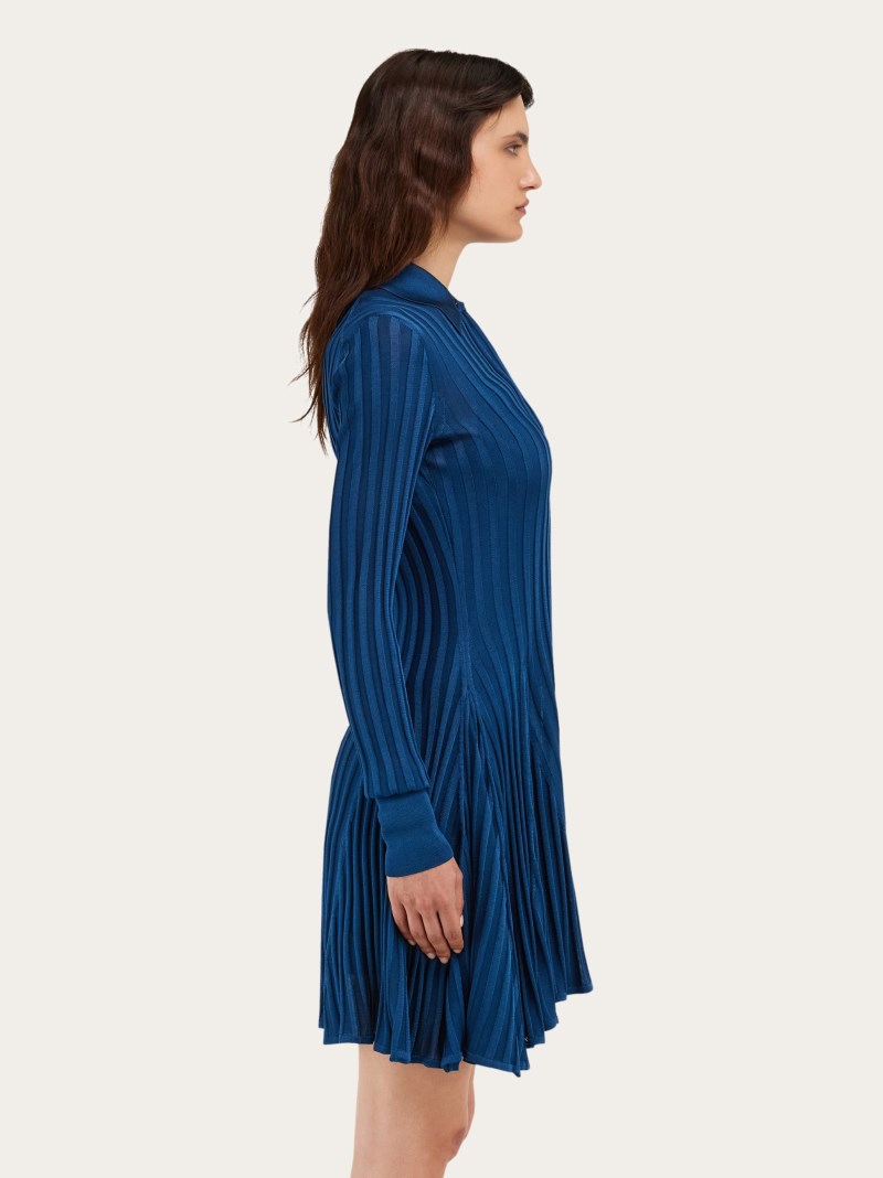 Ferragamo | Women's Ribbed Skater Dress - Teal Blue