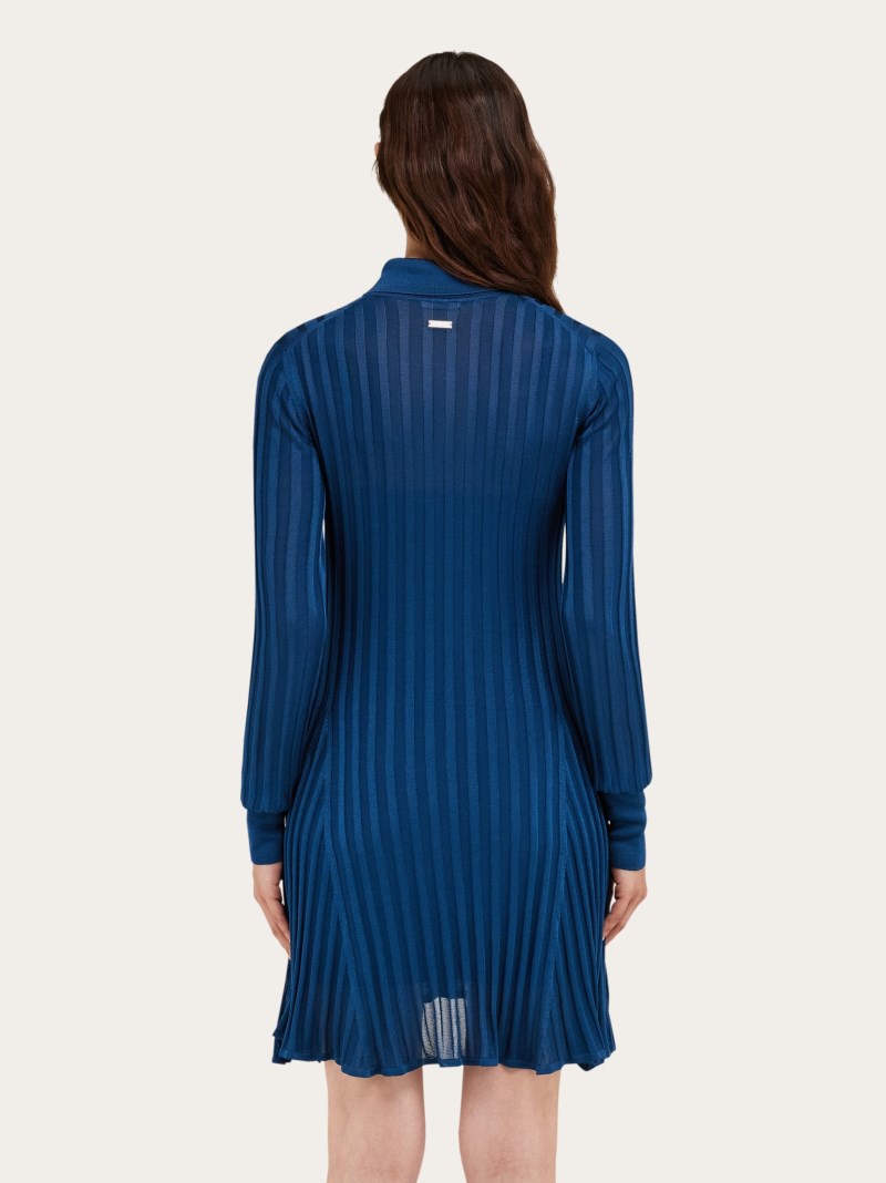 Ferragamo | Women's Ribbed Skater Dress - Teal Blue