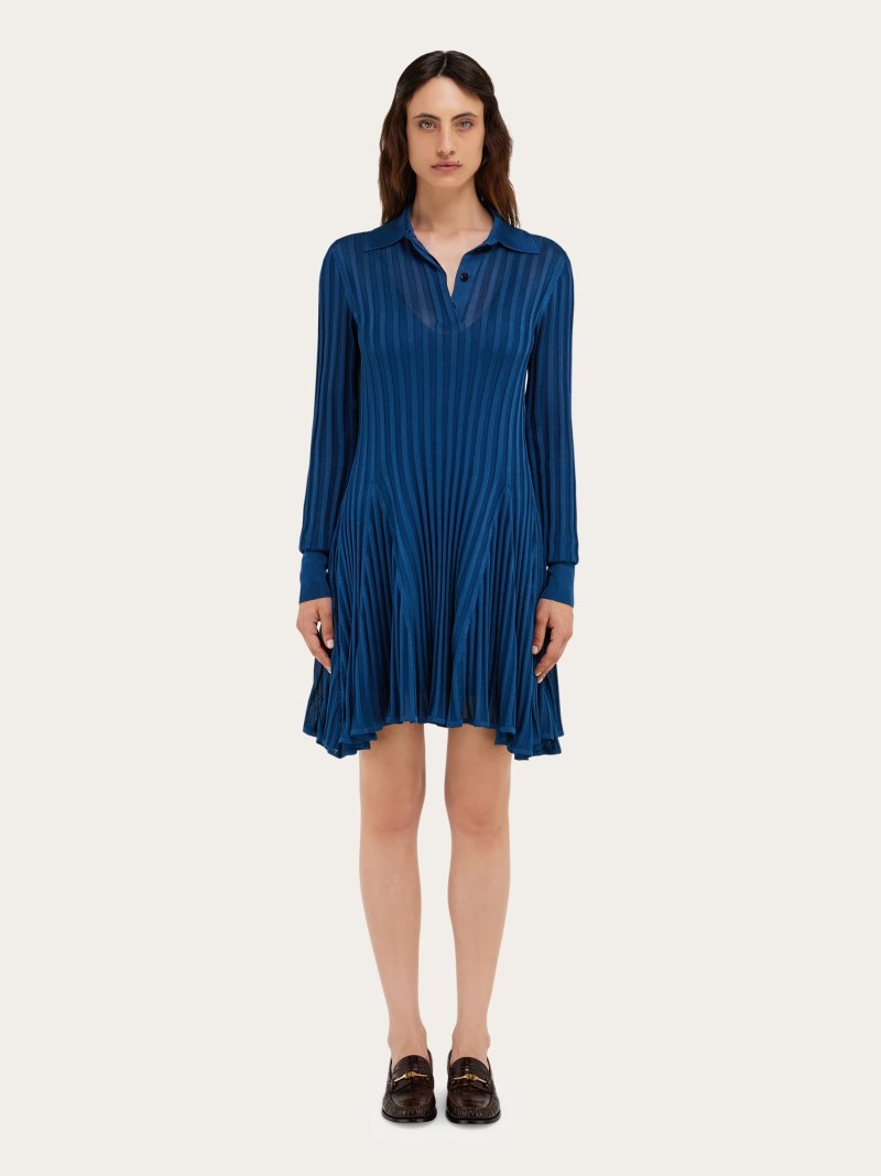 Ferragamo | Women's Ribbed Skater Dress - Teal Blue